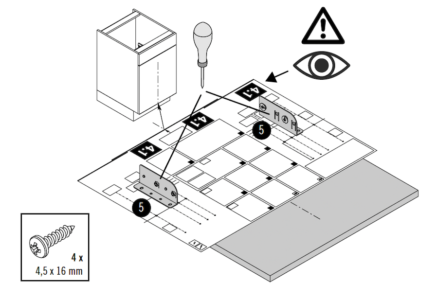 Namontujte držáky na dvířka skříňky.